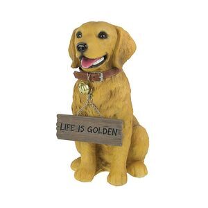 Harley the Golden Retriever Dog Realistic Lifelike Statue with Reversible Sign